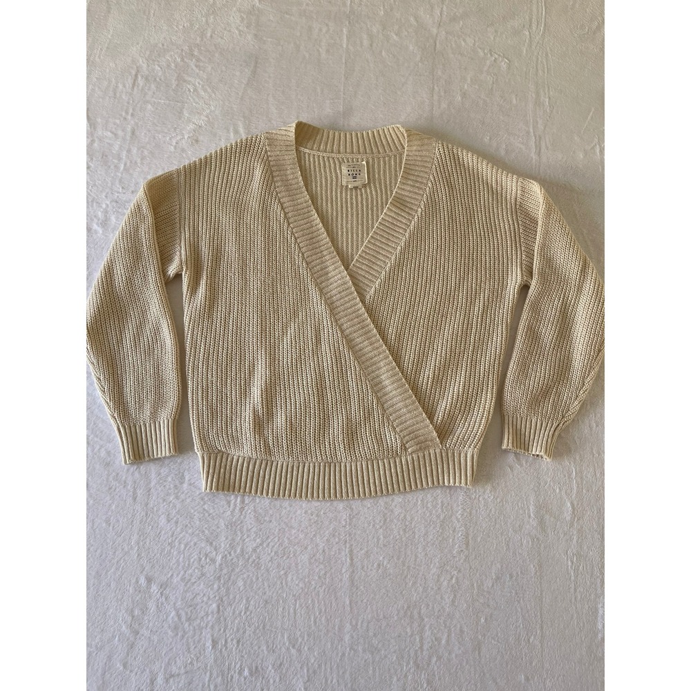 Billabong Womens L Cream Wrap Front V Neck Knit Sweater Pullover Coastal Boho